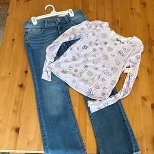 SO Floral Print Top in purple and blue and new boot cut jeans